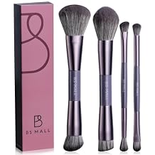 BS-MALL 4 Pcs Portable Double-ended Makeup Brush Set - Luxury Eyeshadow Brush, Concealer Brush, Blush brush & Foundation brush for Lightweight Multi-purpose Daily Use (Purple)
