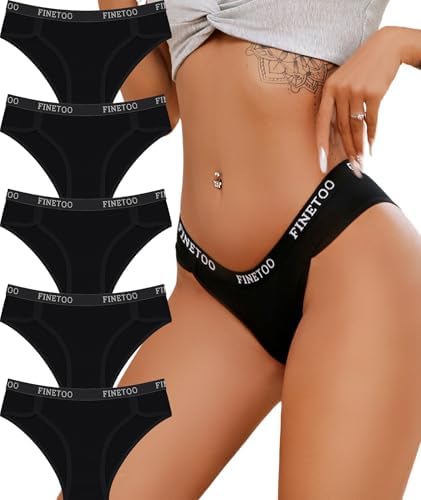 FINETOO Cotton Underwear for Women Cheeky Panties Sexy Hipster Bikini Underwear Elastic Waistband Stretch Briefs 5 Pack