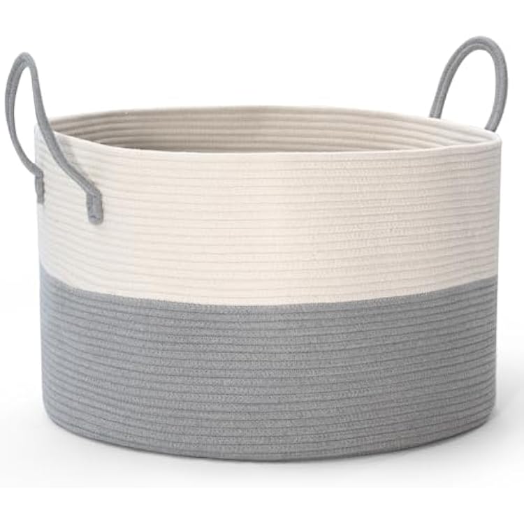 Noonkty Extra Large Cotton Rope Basket, 21.7D x 13.8H, Grey