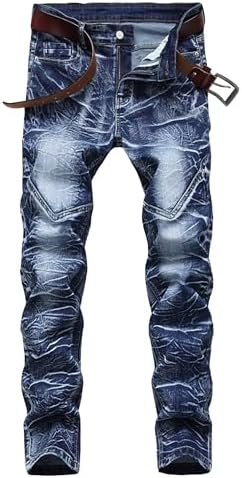 Mens Slim Fit Moto Biker Jeans Casual Skinny Stretch Denim Pants Washed Straight Leg Cowboy Trousers