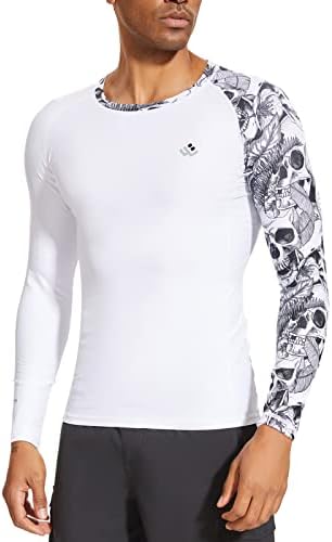 Mens UPF 50 Compression Rash Guard Long Sleeve UV Sun Protection Surf Skin Shirt Quick Dry Performance Fit