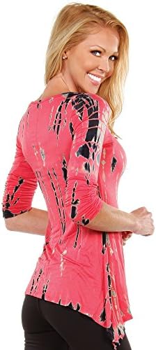 Otomix Womens Tie Dye Rain 34 Sleeve Tunic Large, CoralBlack