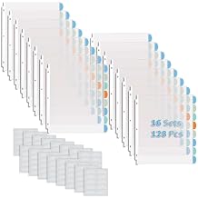 Binditek 128 Pack Heavyduty Clear Sheet Protectors with 8 Tabs, 45 Sheets Capacity, 8.5 x 11 inch Plastic Dividers for 3 Ring Binder, Insertable Index Divider, Letter Size, 16 Set, Label Sticker