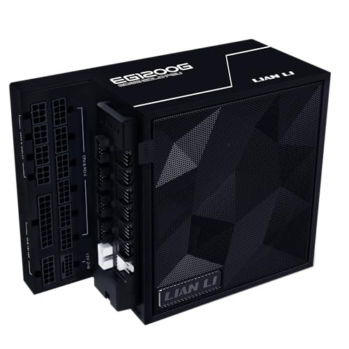 Lian Li EDGE1200W Fully Modular Low-Noise ATX Power Supply - ATX 3.1 & PCIE 5.1 Compliant - Cybenetics Gold Efficiency - 12V-2x6 Cable - L-Shape Design - with USBFan Hub - Black EG1200G.BH