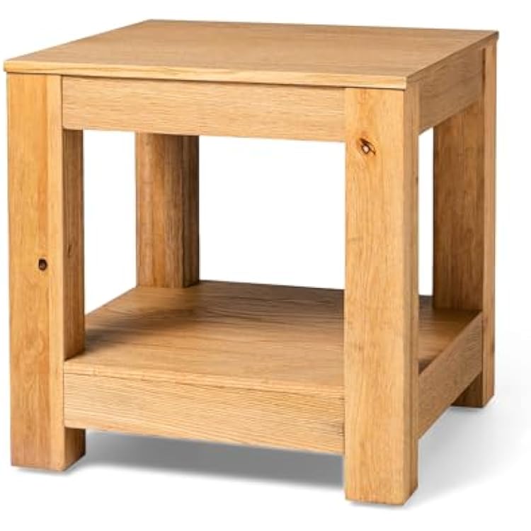 Maven Lane Paulo Side Table 22 Inch Square Table with Storage Natural Solid Wood Ideal for Living Room and Bedroom