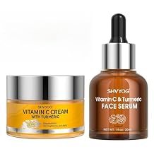 SHVYOG Turmeric Vitamin C Face Cream 1.76 Oz+Vitamin C Face Serum with Turmeric 1 Fl Oz