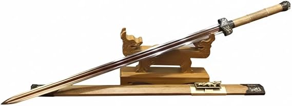 Chinese Sword/Han jian Swords/Heat Tempered/Forged Damascus Steel Blade/Rosewood/Brass/Length 42"