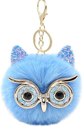 Puffball Owl Faux Fur Pom Pom Keychain Handbag Purse Jewellry Holder Keyring Backpack Pendants