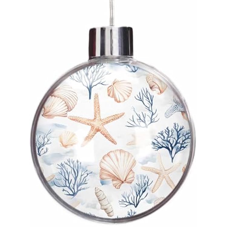 Christmas Balls Ornament for Xmas Tree Hanging, Coastal Starfish Clear Ornaments for Crafts Fillable, Blue Ocean Coral Shell Conch Modern 3.5 Ball Christmas Tree Wedding Party Decorations