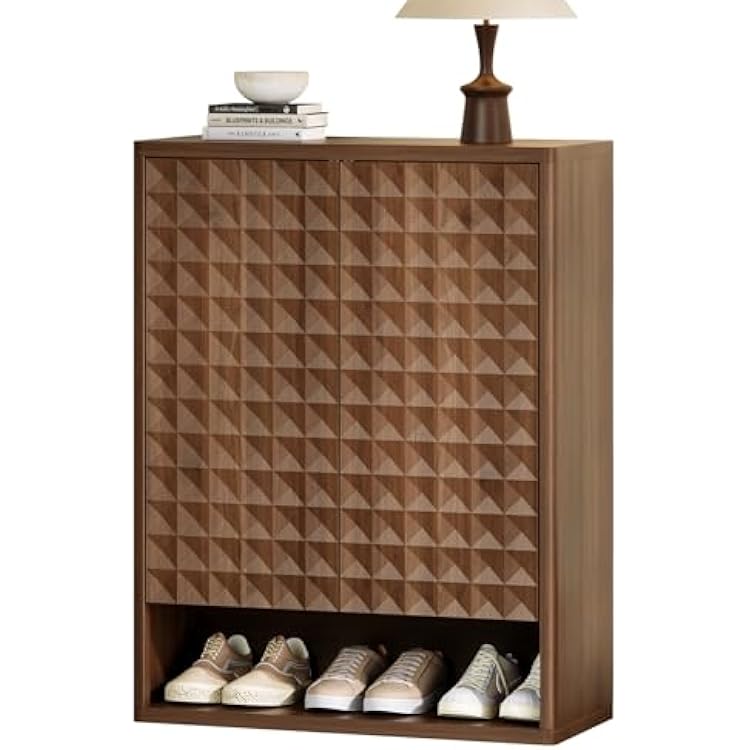 Shoe Storage Cabinet - 2 Doors Shoe Cabinet for Entryway, Modern 4 Shelves Shoe Storage Organizer, Easy Push to Open Doors