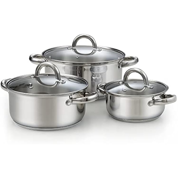 Cook N Home 6-Piece Stainless Steel Pots Set, 1.5 & 3 Qt Sauce Pots with Lids, 5.5 Qt Dutch Oven Stockpot, Induction Compatible, Dishwasher & Oven Safe, Riveted Handles