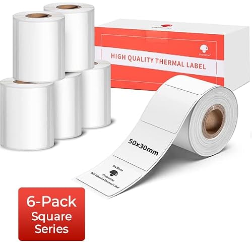 Phomemo [6x230 pcs] Original Labels for M110 M100 M220 M221 M120 M200, 6 Rolls, 1.97 x 1.1850x30mm, 230 LabelsRoll, Square, White, Also Support Phomemo Shipping Printer for Barcode, Address