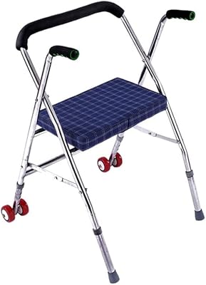 330lbs Walker Aid for Elderly Stainless Steel Walking Frames with 2 Wheels and Seat Folding Training for Indoor Outdoor Use