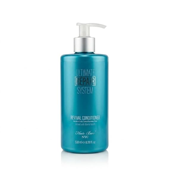 Hair Bar NYC Ultimate Repair System Revival Conditioner | Hair Treatment for dry damaged hair | Deep conditioner for dry damaged hair | Keratin/Color Safe INFUSED WITH MARINE KERATIN (16.9oz 500ml)