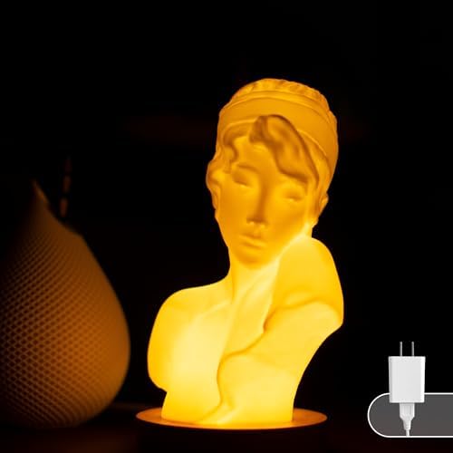 Sappho Bust Lamp, Girl Night Light Greek Statue with Small Table Lamps, Bedside Lamp for Nightstand Of Ancient Love Poet Cute Lampara 3D for White Home Decor, Aesthetic Lamp Sappho-Soft White Lamp