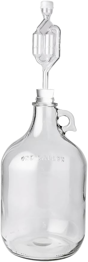 FastRack 1 Gallon Glass Jug with #6.5 Rubber Bungs & Twin Bubble Airlocks Fermentation Jars for Home Brewing, Clear Glass Fermenter Containers for Liquid Fermentation