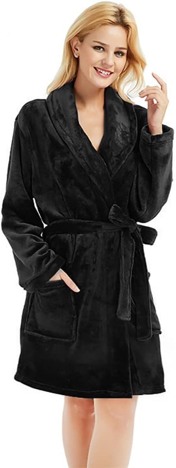 U2SKIIN Women Fleece Dressing Gown, Short Cozy Plush Robes for Womens Soft Shawl Collar Warm Spa Dressing Gowns