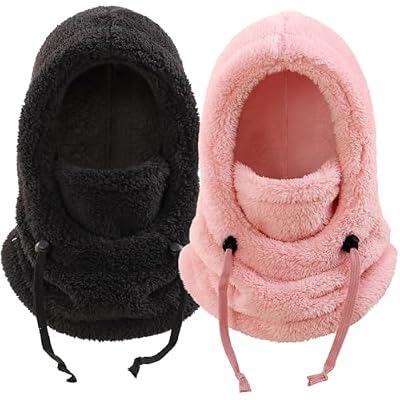 Kids Winter Fleece Hats Balaclava 2PCS,Warm Ski Face Mask Windproof Adjustable Full Cover Neck Warmer for Boys Girls 3-10Y
