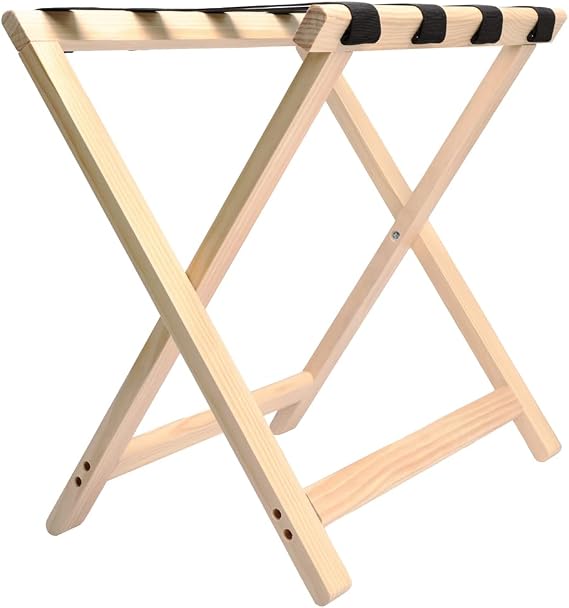 Premium Rubber Wood Luggage Rack for Guest Room Fully Assembled Folding Suitcase Stand, Hotel Quality Wooden Furniture for Bedroom & Travel, Foldable Hotel Luggage Rack - Natural Finish