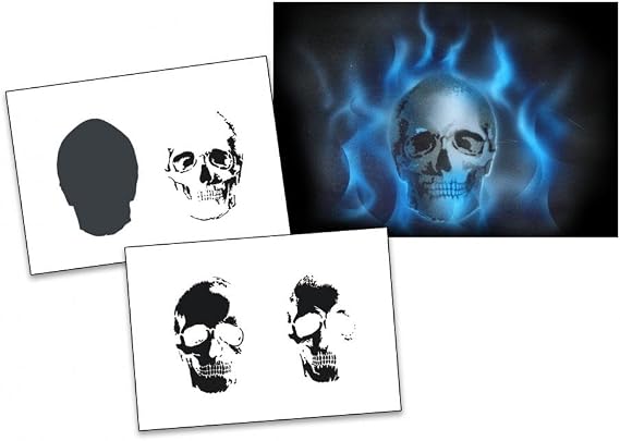 AS-010 Skull Airbrush Stencil Template Step by Step Size S
