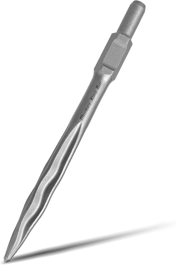 MonkeyKingBar- 16" Hex Chisel Self-Sharpening Bull Head Chisel-Wavy Grain Groove (30MM) Shank Electric Jack Hammer Drill Bits to Chipping Concrete
