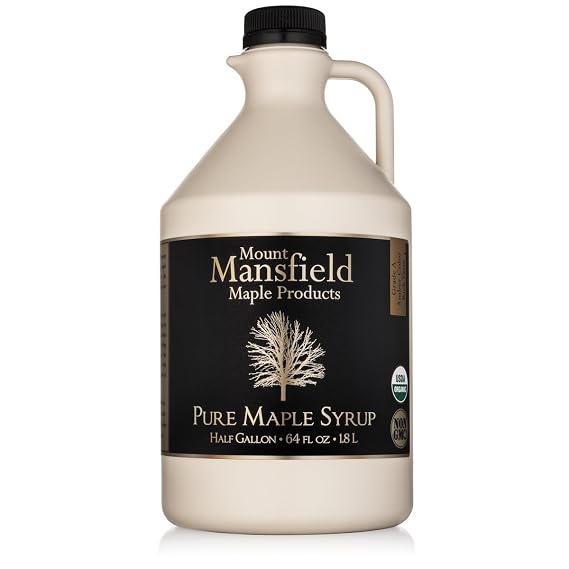 Mansfield Maple Certified Organic Pure Vermont Maple Syrup in Plastic Jug Grade A Amber Rich, Half Gallon