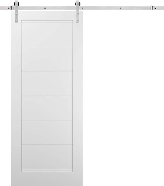 SARTODOORS Sliding Barn Door 36 x 84 with Stainless Steel 6.6 Feet Hardware | Quadro 4115 White Silk | Top Mount Rail Hangers Sturdy Silver Set | Wooden Solid Panel Interior Doors