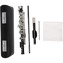 Silver Plated C Piccolo Improves Performance for Musicians PU Leather Box Cleaning Tool Set Musicians (Black),Flute, Xiao