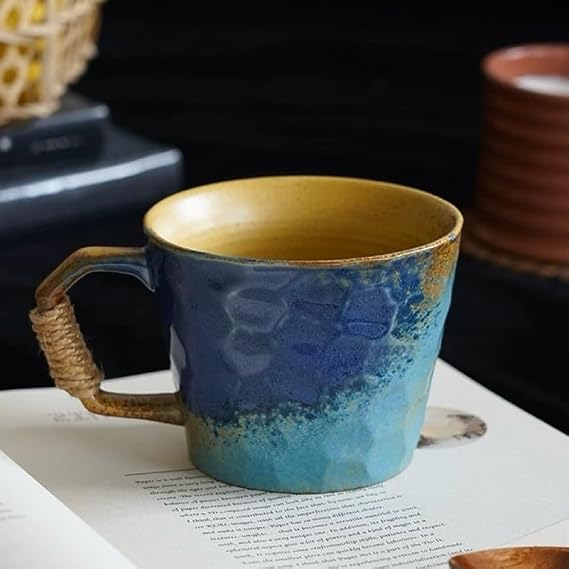 10oz Handmade Ceramic Tea Cup with Handle, Pottery Tea Mug