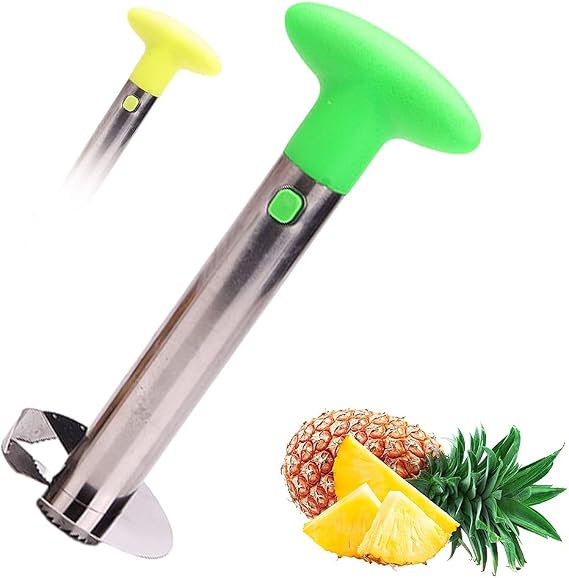 Pineapple Corer and Slicer Tool, Food Grade 304 Stainless Steel Pineapple Cutter with Sharp Blade and Detachable Handle to Cut Perfectly Shaped Pineapple Rings (Green)