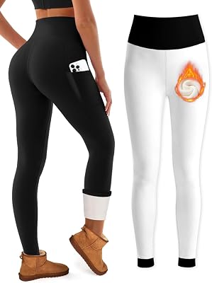 Bluemaple Fleece Lined Leggings Women High Waisted Tummy Control Thermal Warm Workout Hiking Yoga Pants for Cold Winter