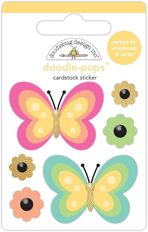 Doodlebug Doodle-Pops 3D Stickers-Fancy Flutters, Hello Again