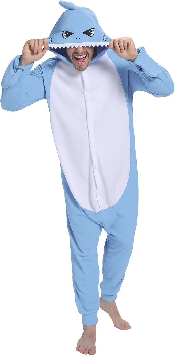 Shark Pajamas Adult Animal Cosplay Costume Shark One Piece Cartoon Homewear Sleepwear Shark Onesie for Women Men