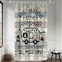 Drgilau Funny RV Shower Curtain, Retro Rustic Wood Neutral Color Fun Camping Themed Motor RV Bathroom Stall Shower Curtains, Small Short Waterproof Fabric Bathtub Curtain with Hooks 48x70