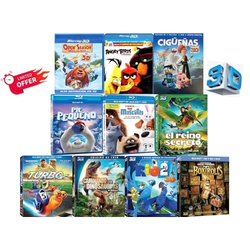 Kids & Family Blu-ray 3D Collection: Volume 1 - Open Season / Turbo / Epic / Storks / Walking with Dinosaurs / Rio 2 / The Boxtrolls / Angry Birds/ The Secret Life of Pets (10-Movie) [Spanish Artwork]