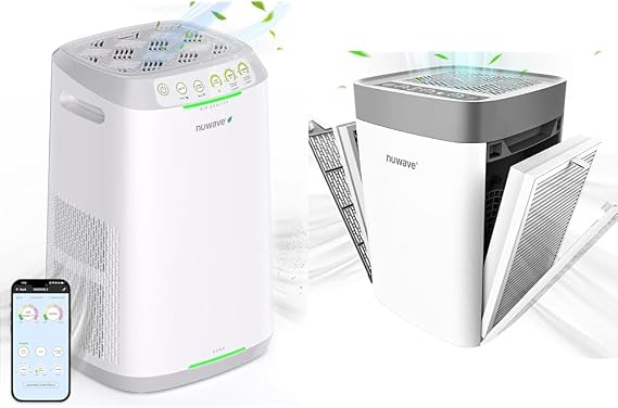 Nuwave Air Purifiers for Home Large Room, 20Yr Washable & Portable Air Purifier for Home Bedroom Up to 1361 SqFt with Air Quality Sensor,H13 True HEPA,Carbon Filter Captures