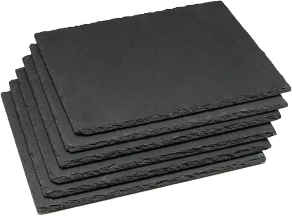 6 Pack 10 x 8 Inch Slate Cheese Board and Slate Charcuterie Boards - Individual Stone Plates for Cheese, Meat, Appetizers