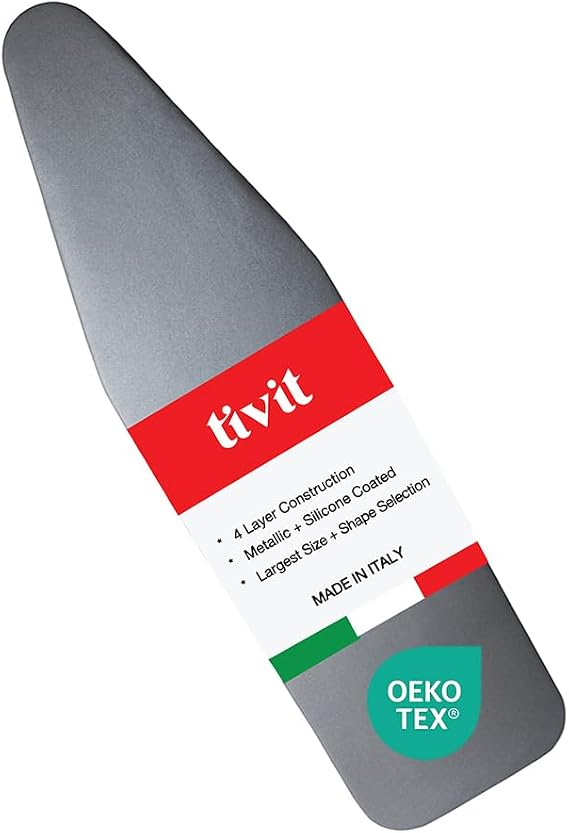 TIVIT Ironing Board Cover 14 x 42 Made in Italy, Alumitek PRO Heat-Reflective, Thick 4-Layer Padding, Scorch & Stain Resistant