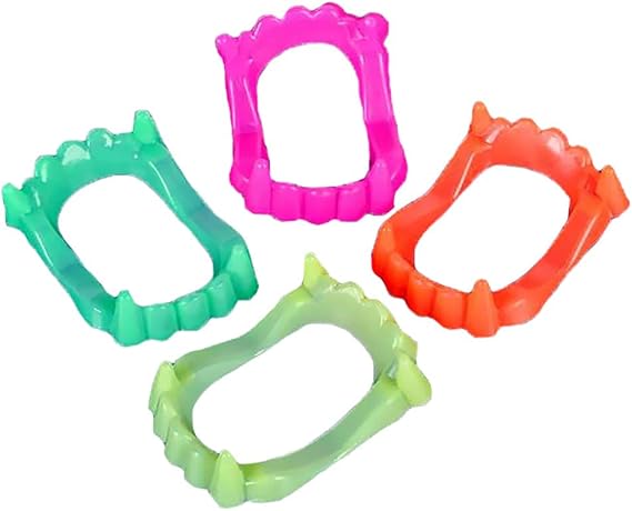The Dreidel Company 12 Halloween Teeth Neon Fangs Teeth, Costume, Funny Halloween Dress-Up, Pretend Play Decoration 12-Pack
