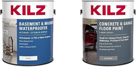 KILZ 1 Gallon Basement & Masonry Waterproofing Paint and 1 Gallon Concrete & Garage Floor Satin Paint