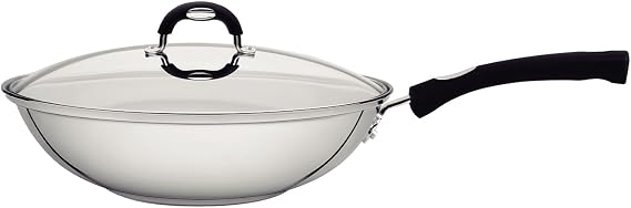 Tramontina Stainless Steel Wok with Glass Lid | 28 cm (3.3 Litre) | Induction-Ready | Silicone Comfortable Handles | Dishwasher-Safe 62138/280