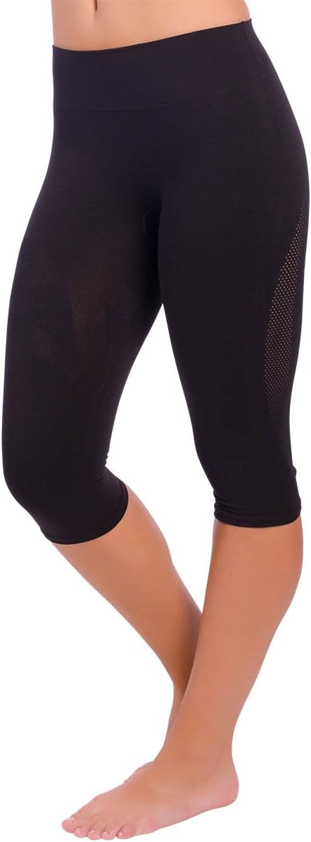 Zensah High Waisted Capris - Womens Compression 34 Tights, High Rise Compression Pants, Athletic, Running, Fitness, Workout, Black, Small