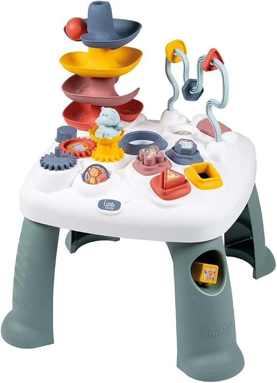 Little Smoby Activity Table Numerous Mechanical Functions 4 Shapes, 1 Ball, 1 Hippo Figurune Developing Motor Skills From 12 Months Made in France