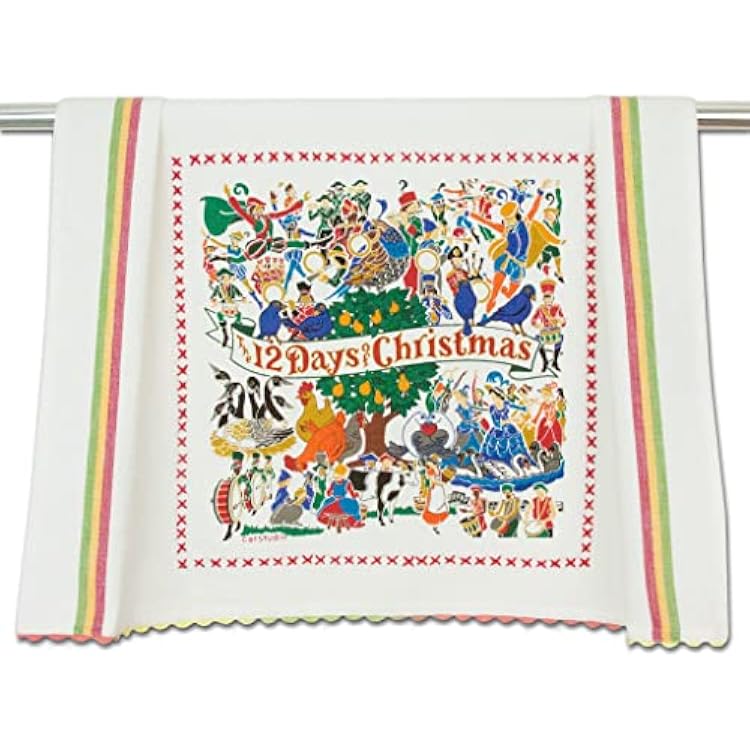 Catstudio 12 Days of Christmas Dish Towel, Winter Holiday Kitchen and Hand Towel with Original Artwork - Perfect Tea Towels for Christmas Decorations