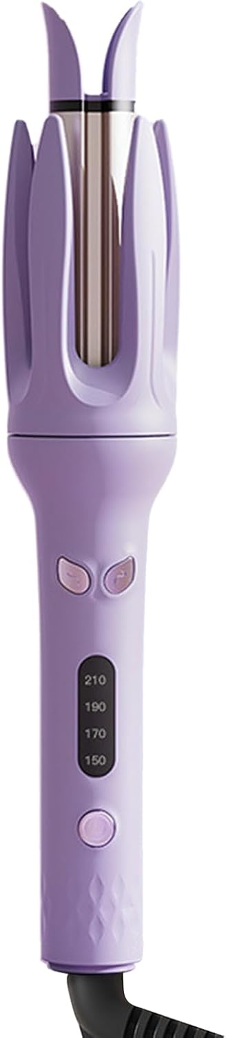 28mm Automatic Rotating Hair Curler, Corded Curling Iron Hair Tongs Negative Ion Protection 4 Adjustable Temperature & Timer PTC Ceramic Hair Curling Anti-Tangle for Travel Home Use Purple