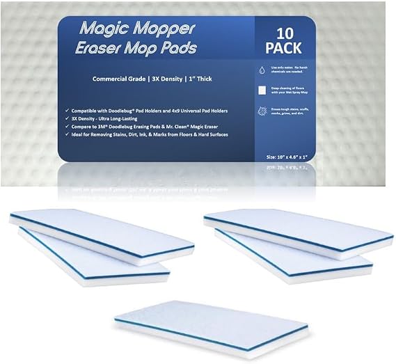 4610 Eraser Pads 4.5" x 10" Melamine Mop Sponges, 10 Pack