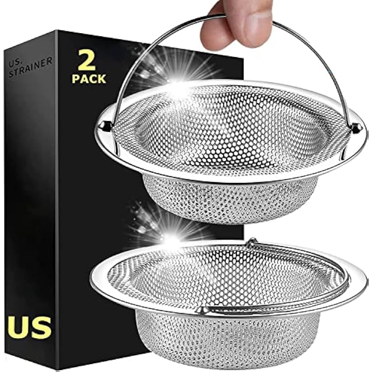 Sink Drain Strainer,2PCS Germany Stainless Steel Kitchen Sink Strainer,4.5 inch Diameter,Wide Rim Perfect for Most Sink Drains,Rust Free,Heavy Duty,Anti Clogging