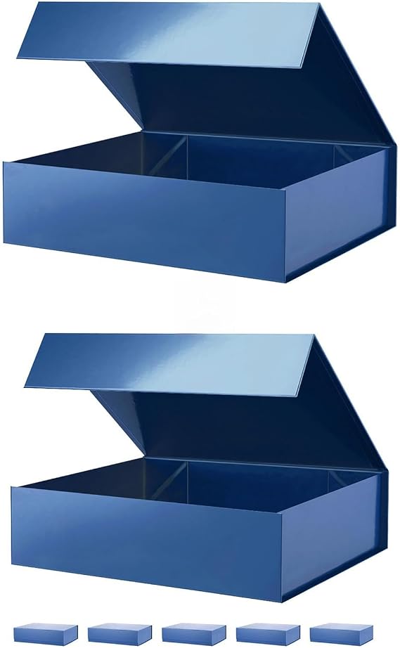 PACKHOME 7 Large Gift Boxes 13.5x10x3.5 Inches, Sturdy Shirt Boxes with Magnetic Lids for Multiple Occasions (Glossy Blue)