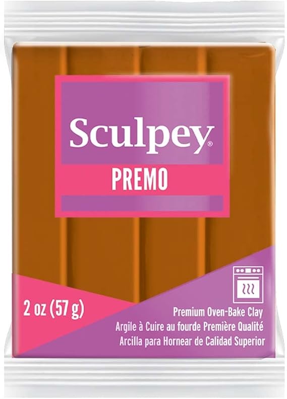 Sculpey PremoTM Polymer Oven-Bake Clay, Raw Sienna Brown, Non Toxic, 2 oz. bar, Great for Jewelry Making, Holiday, DIY, Mixed Media and More. Premium Clay Perfect for clayers and Artists.
