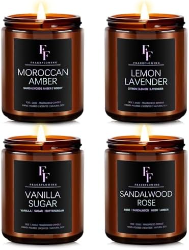 Scented Candles for Home Scented Aromatherapy Candles, 4 Pack 28 Oz Soy Wax Candle Gift Set for Women Men LavenderVanillaSandalwood RoseMoroccan Amber